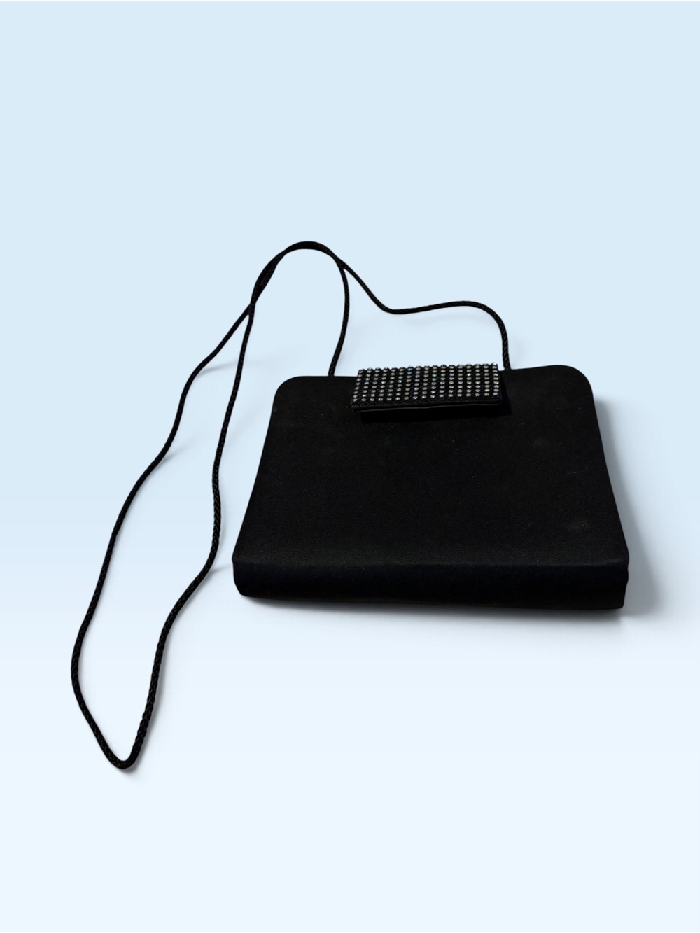 Source Unknown Black Satin Clutch with Studded Flap